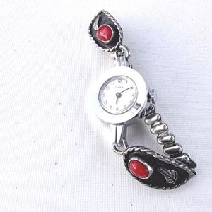 Vintage Timex sterling silver inlaid coral strap women's mechanical watch